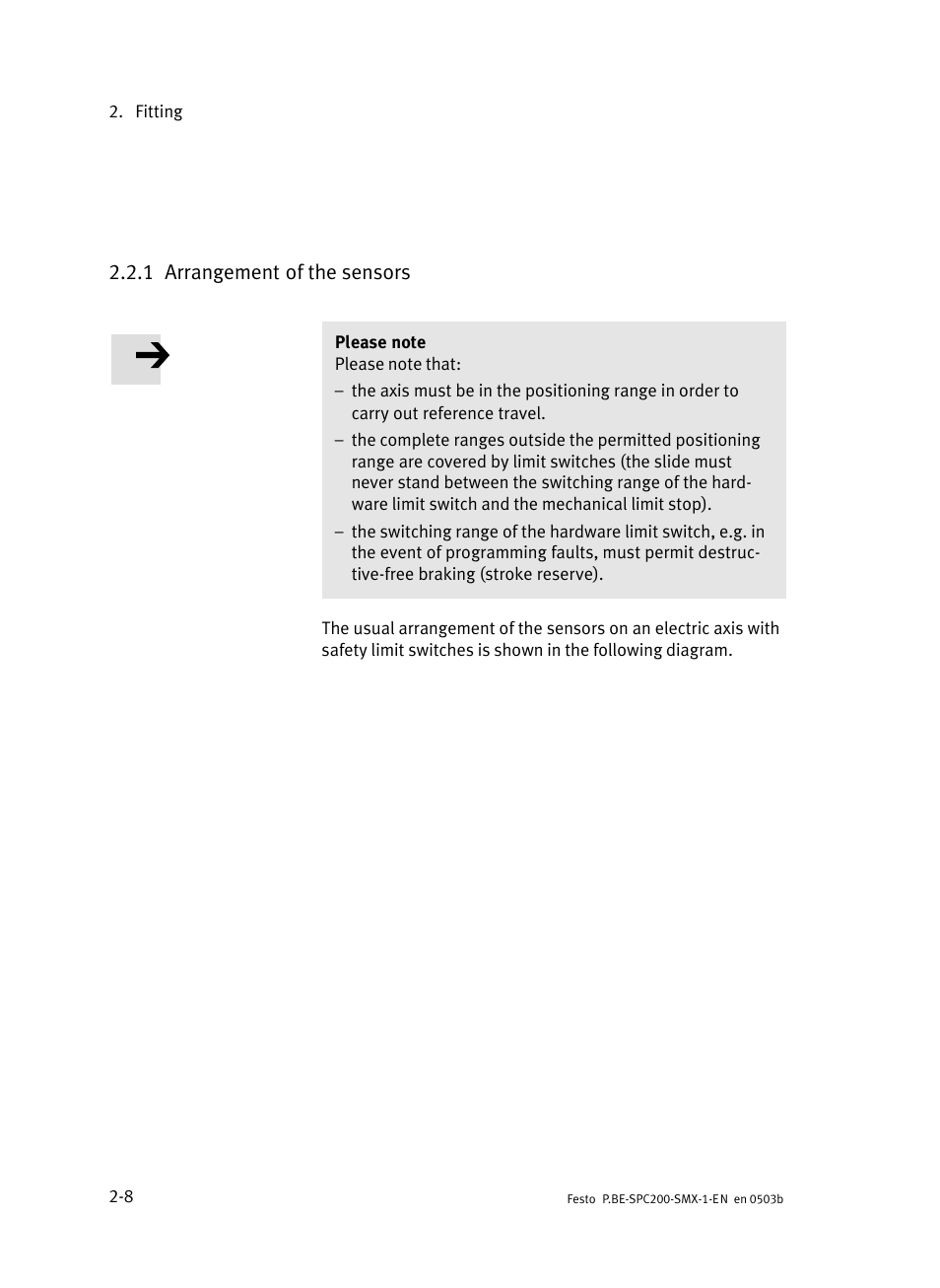 1 arrangement of the sensors, Arrangement of the sensors | Festo Кабели и принадлежности User Manual | Page 34 / 103