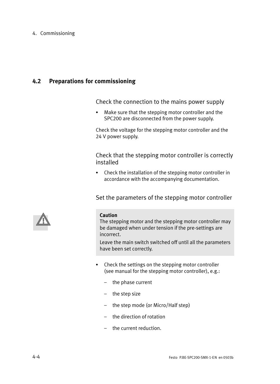 2 preparations for commissioning, Preparations for commissioning | Festo Кабели и принадлежности User Manual | Page 49 / 103