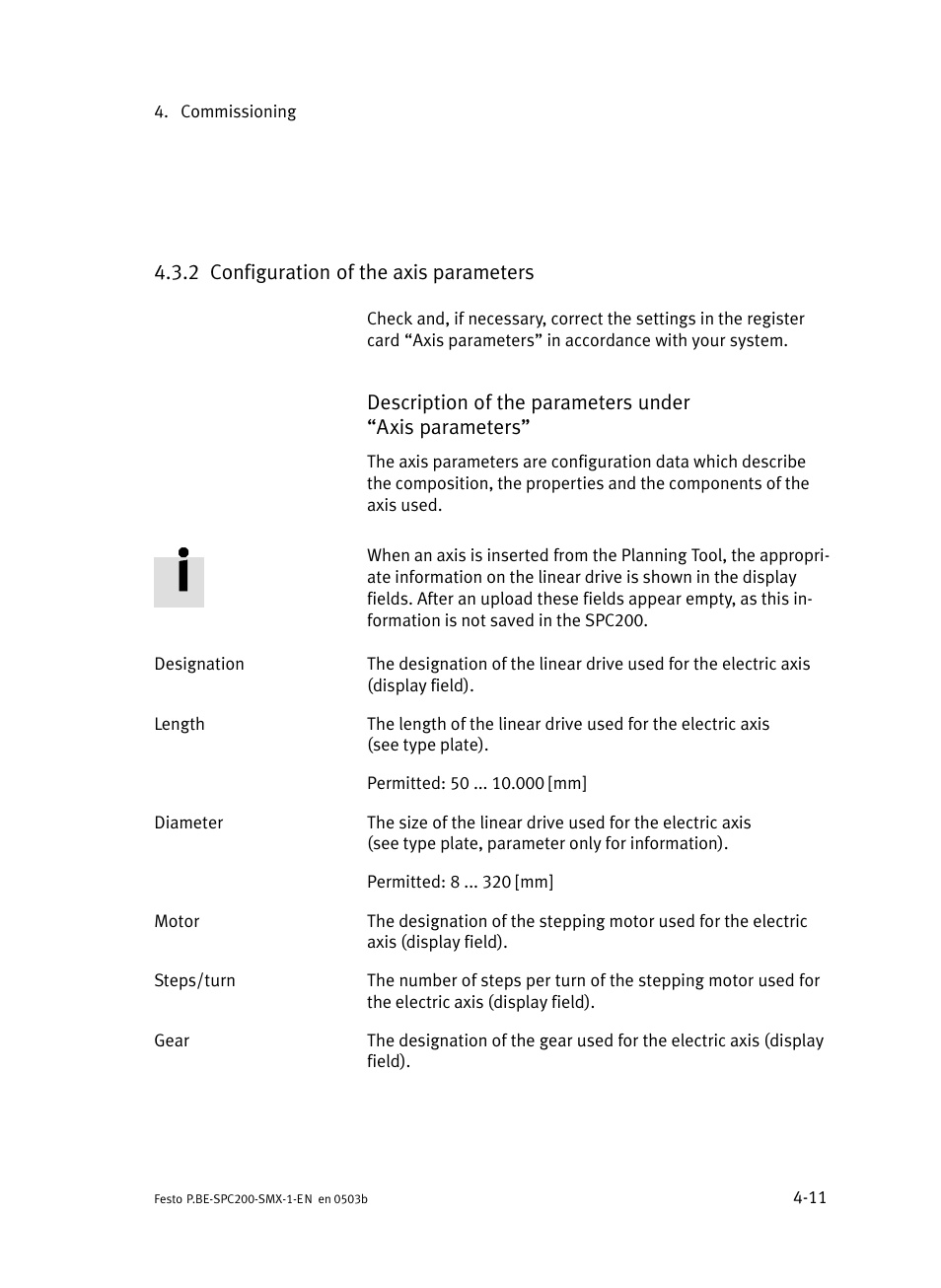 2 configuration of the axis parameters, Configuration of the axis parameters | Festo Кабели и принадлежности User Manual | Page 56 / 103