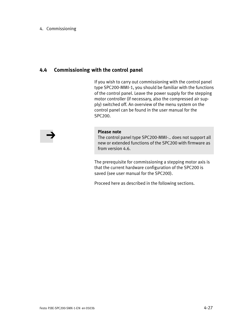 4 commissioning with the control panel, Commissioning with the control panel | Festo Кабели и принадлежности User Manual | Page 72 / 103