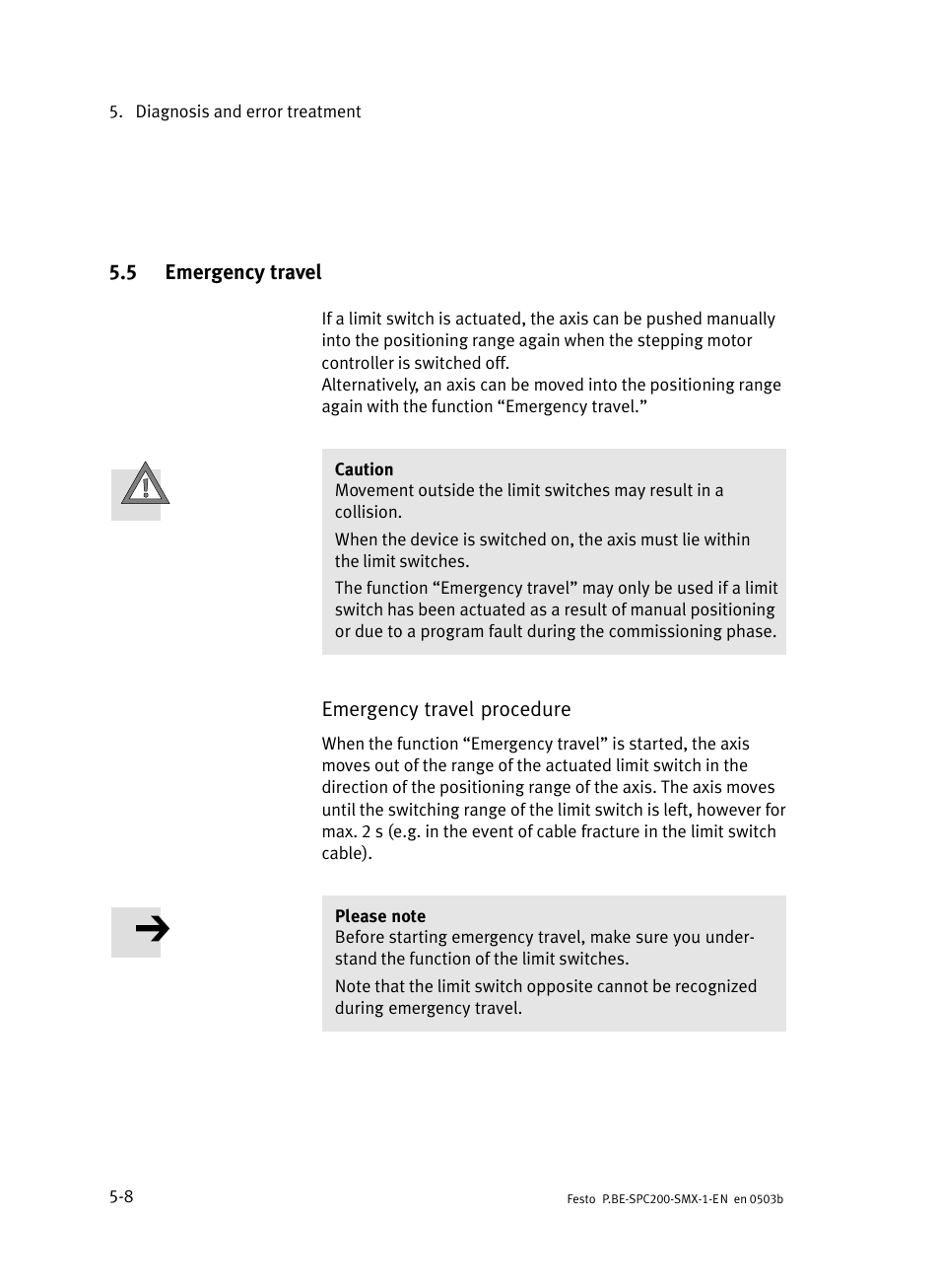 5 emergency travel, Emergency travel | Festo Кабели и принадлежности User Manual | Page 89 / 103