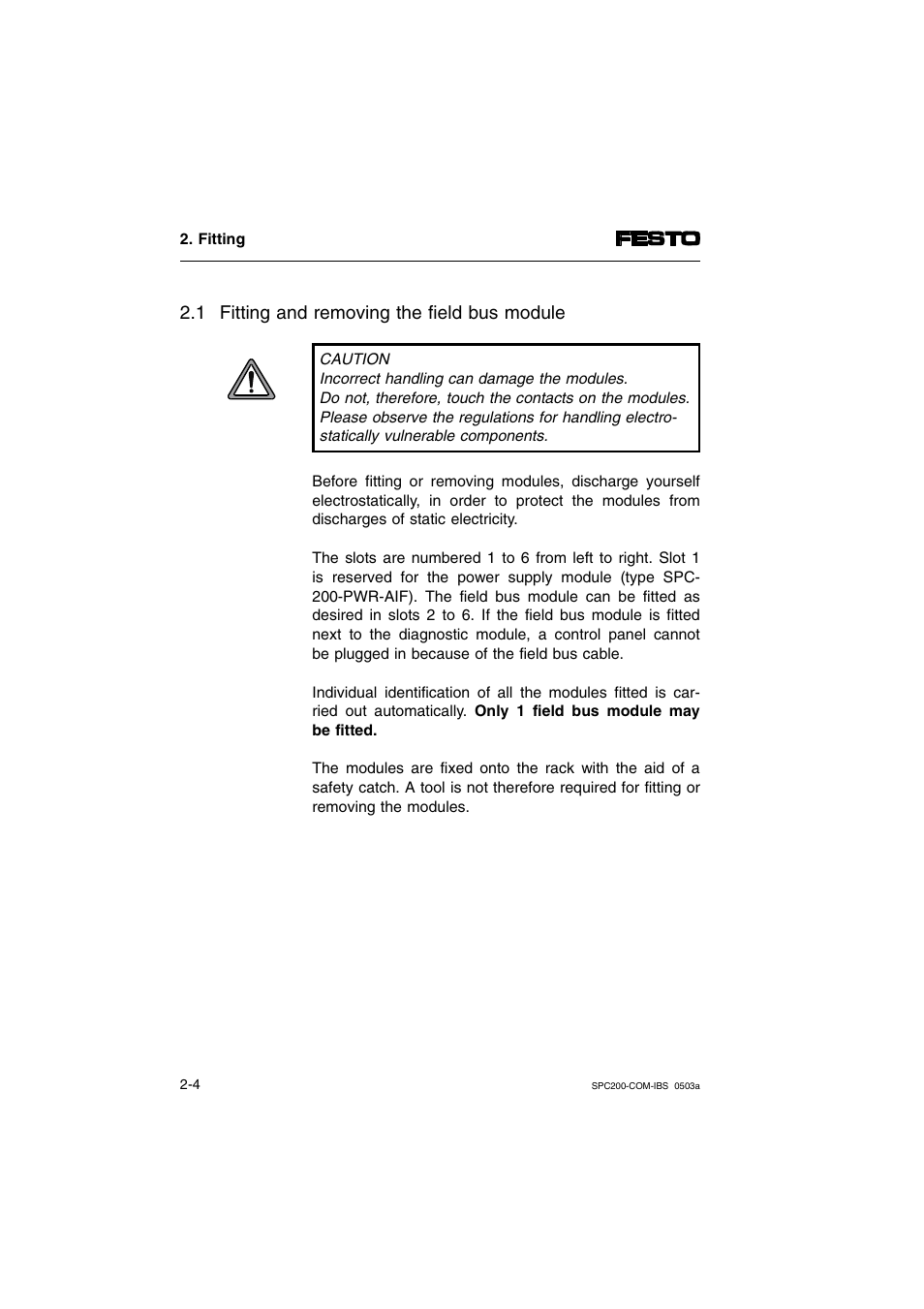 1 fitting and removing the field bus module | Festo Кабели и принадлежности User Manual | Page 26 / 88