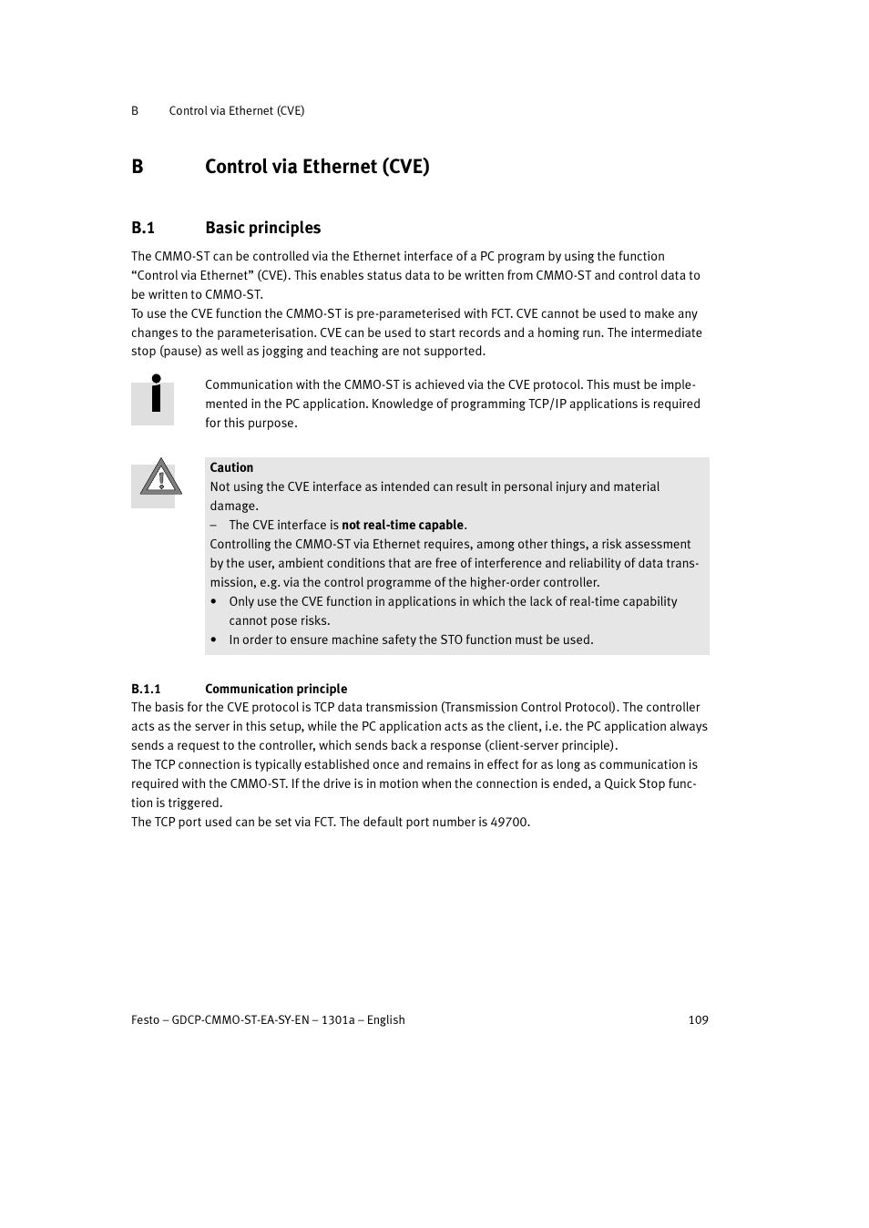 B control via ethernet (cve), Bcontrol via ethernet (cve), B.1 basic principles | Festo Электроцилиндр User Manual | Page 109 / 134