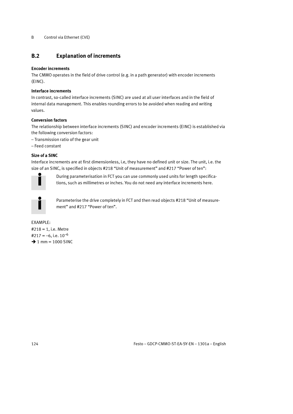 B.2 explanation of increments | Festo Электроцилиндр User Manual | Page 124 / 134