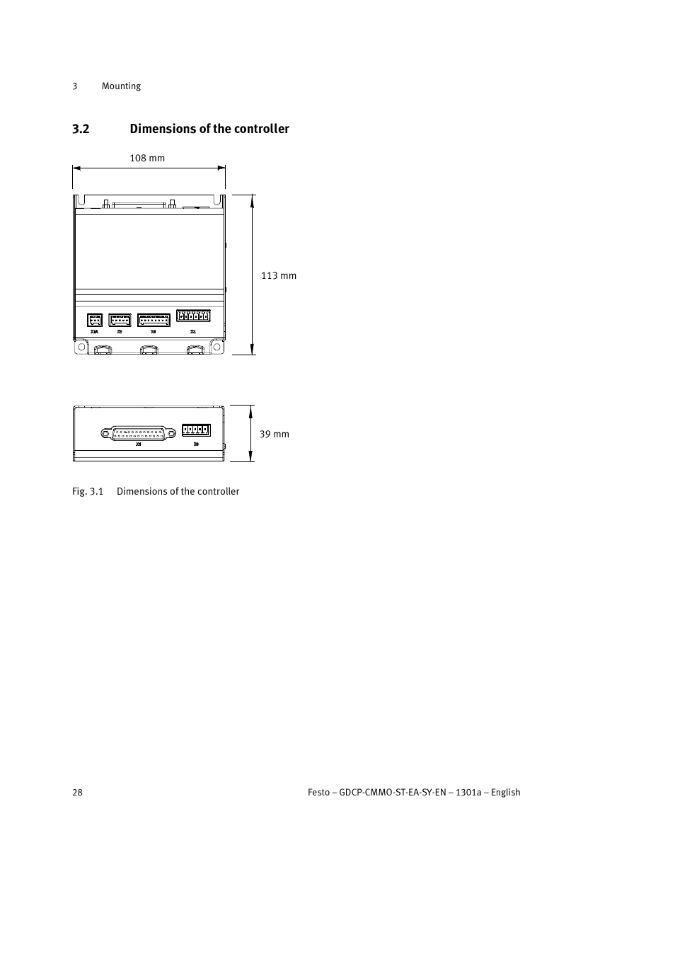 2 dimensions of the controller | Festo Электроцилиндр User Manual | Page 28 / 134