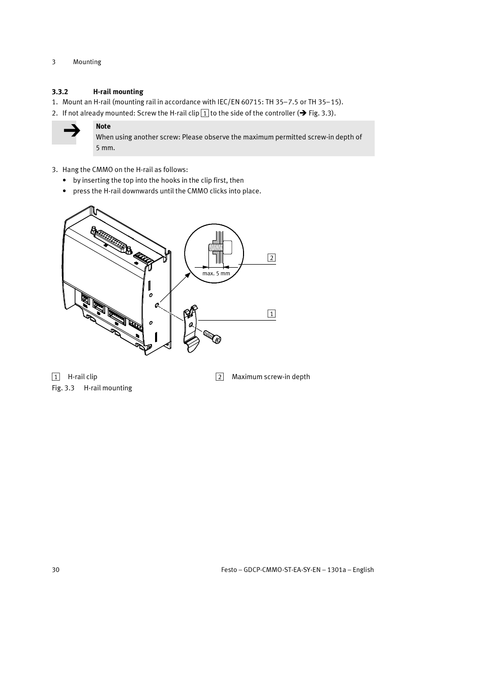 2 h-rail mounting | Festo Электроцилиндр User Manual | Page 30 / 134