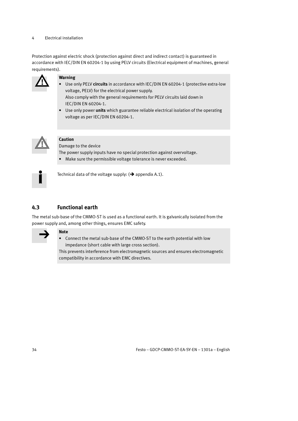 3 functional earth | Festo Электроцилиндр User Manual | Page 34 / 134