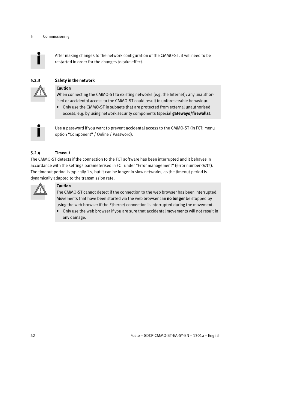 3 safety in the network, 4 timeout | Festo Электроцилиндр User Manual | Page 42 / 134