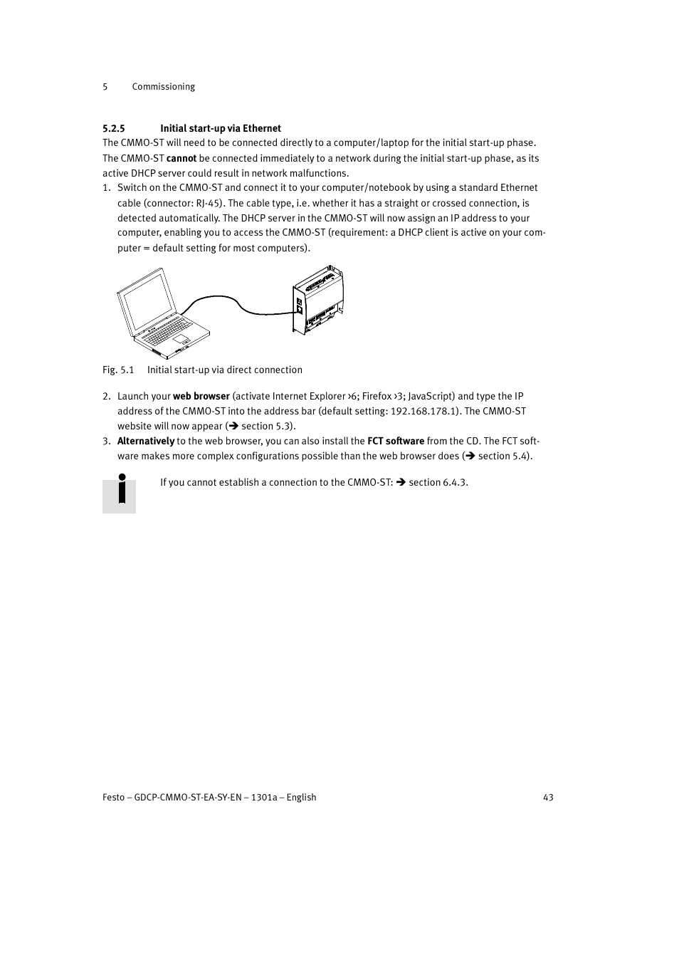 5 initial start-up via ethernet | Festo Электроцилиндр User Manual | Page 43 / 134