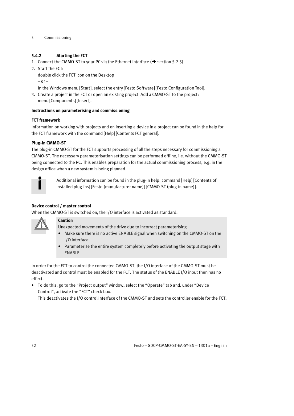 2 starting the fct | Festo Электроцилиндр User Manual | Page 52 / 134