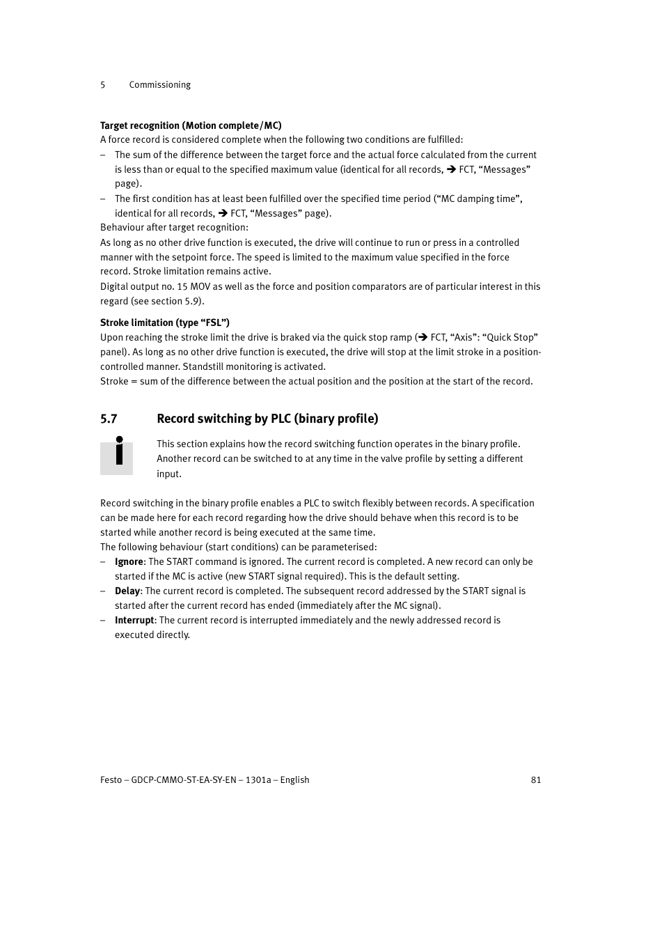 7 record switching by plc (binary profile) | Festo Электроцилиндр User Manual | Page 81 / 134