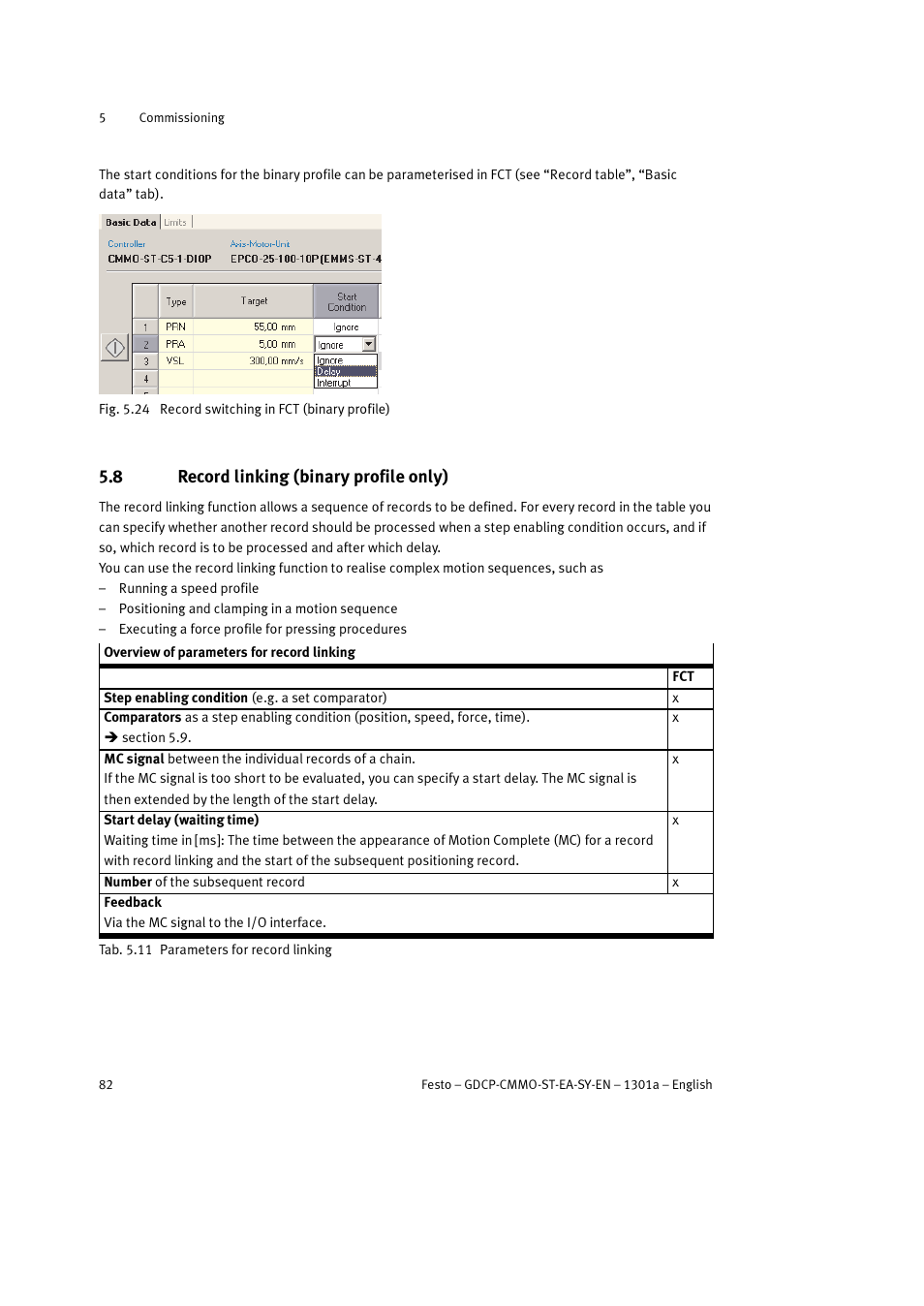 8 record linking (binary profile only), 1 position comparators | Festo Электроцилиндр User Manual | Page 82 / 134