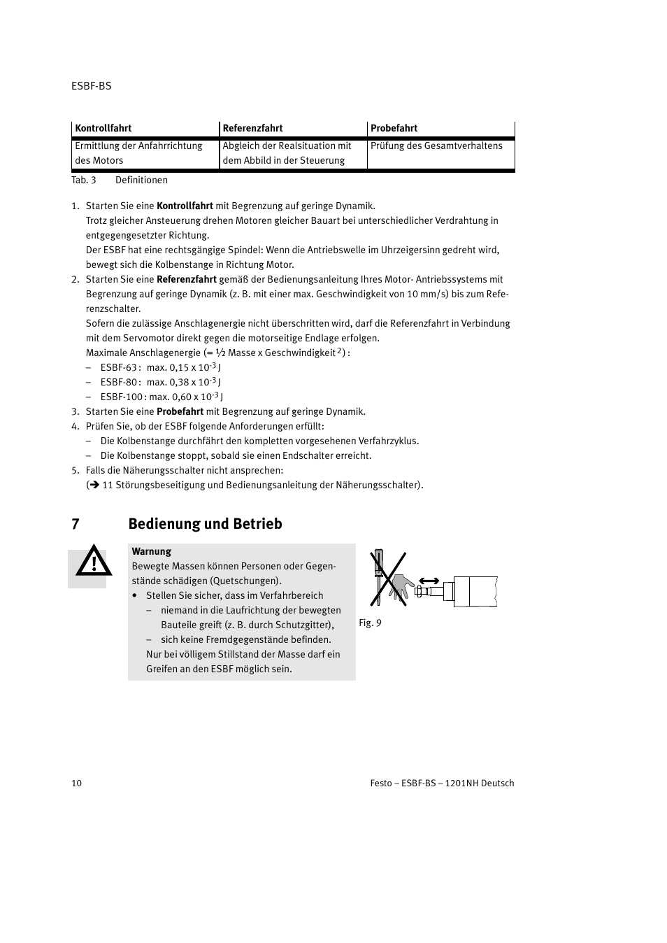 7 bedienung und betrieb, 7bedienung und betrieb | Festo Электроцилиндр ESBF User Manual | Page 10 / 72