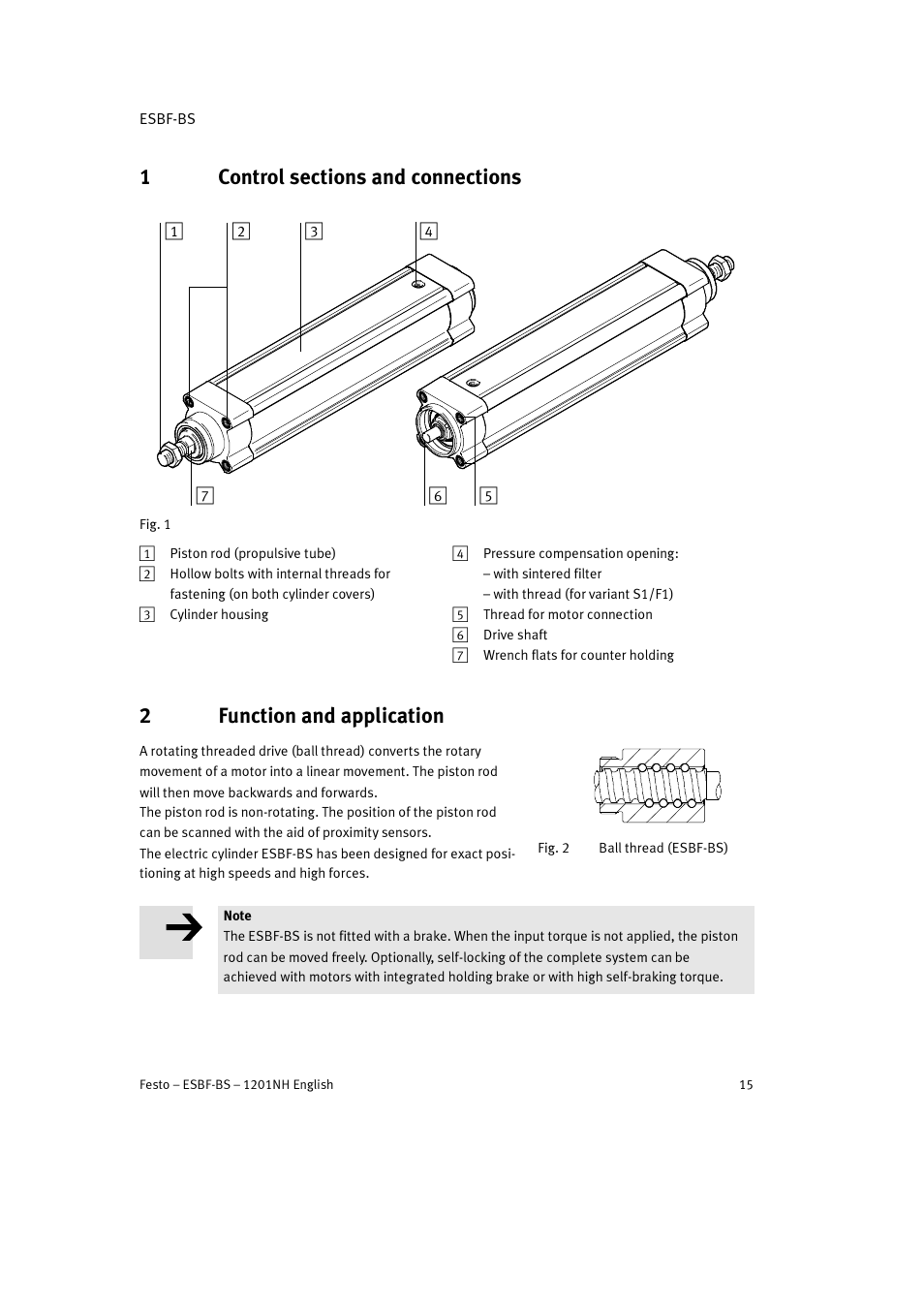 1 control sections and connections, 2 function and application, 2function and application | Festo Электроцилиндр ESBF User Manual | Page 15 / 72