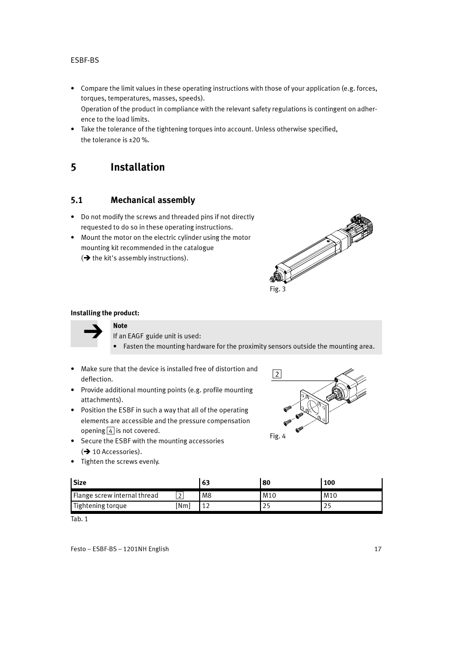 5 installation, 1 mechanical assembly, 5installation | Festo Электроцилиндр ESBF User Manual | Page 17 / 72