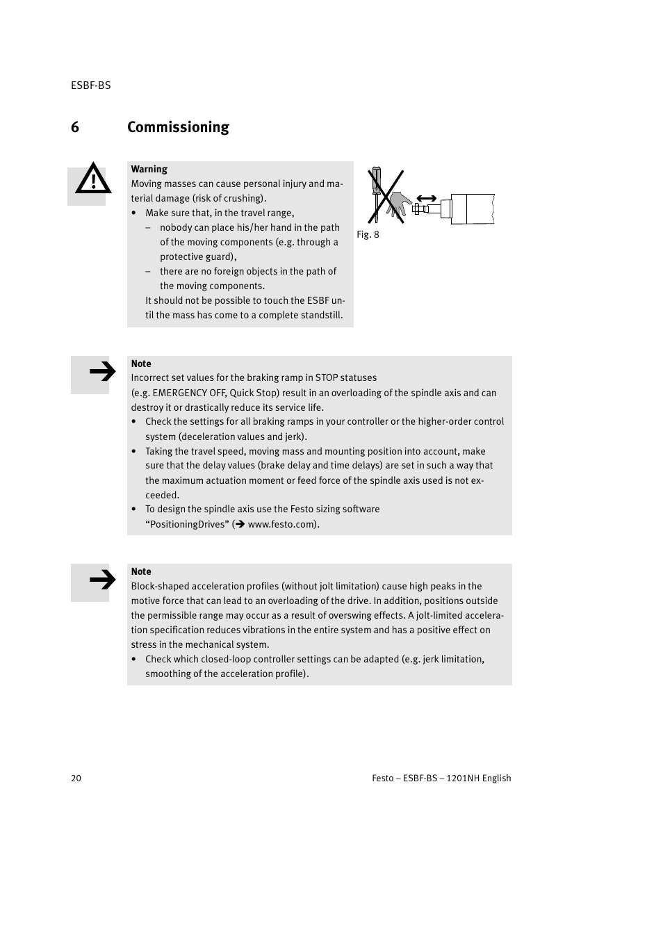 6 commissioning, 6commissioning | Festo Электроцилиндр ESBF User Manual | Page 20 / 72