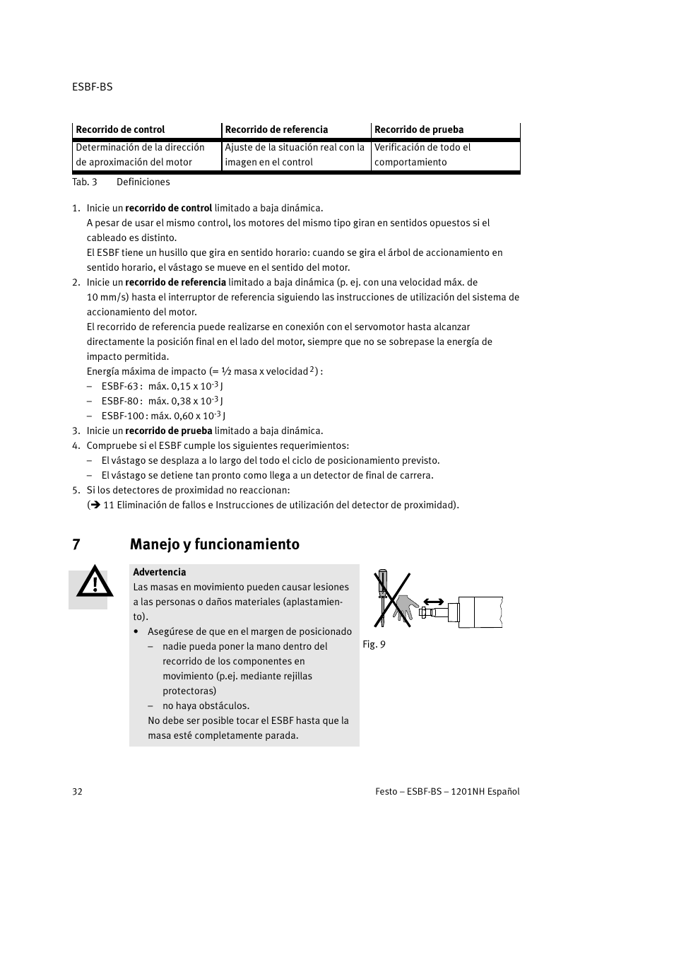 7 manejo y funcionamiento, 7manejo y funcionamiento | Festo Электроцилиндр ESBF User Manual | Page 32 / 72