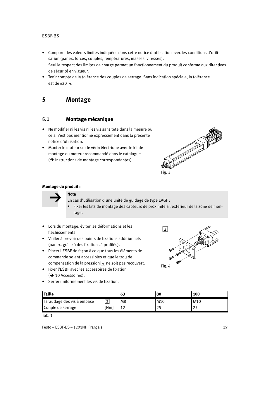 5 montage, 1 montage mécanique, 5montage | Festo Электроцилиндр ESBF User Manual | Page 39 / 72
