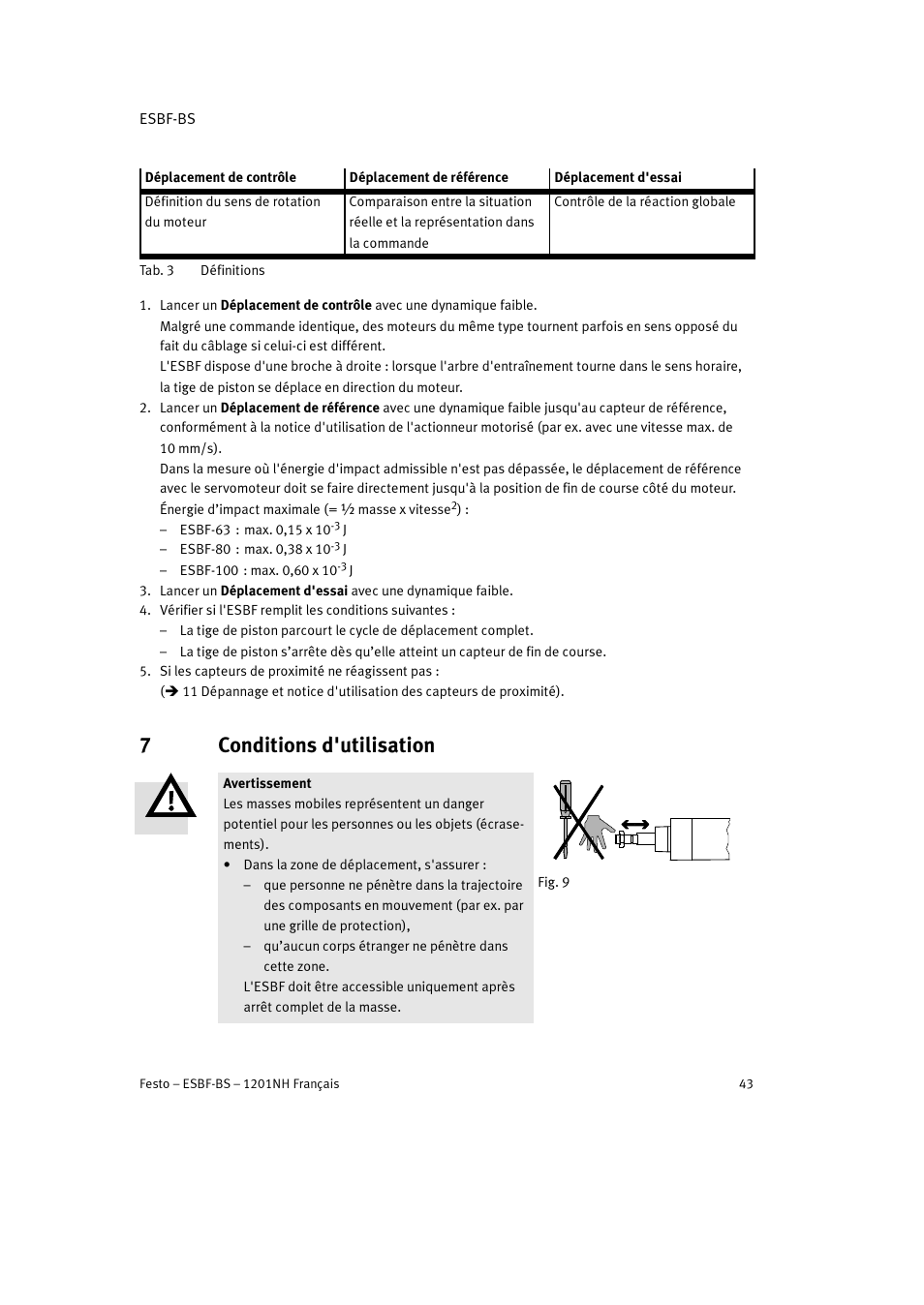 7 conditions d'utilisation, 7conditions d'utilisation | Festo Электроцилиндр ESBF User Manual | Page 43 / 72