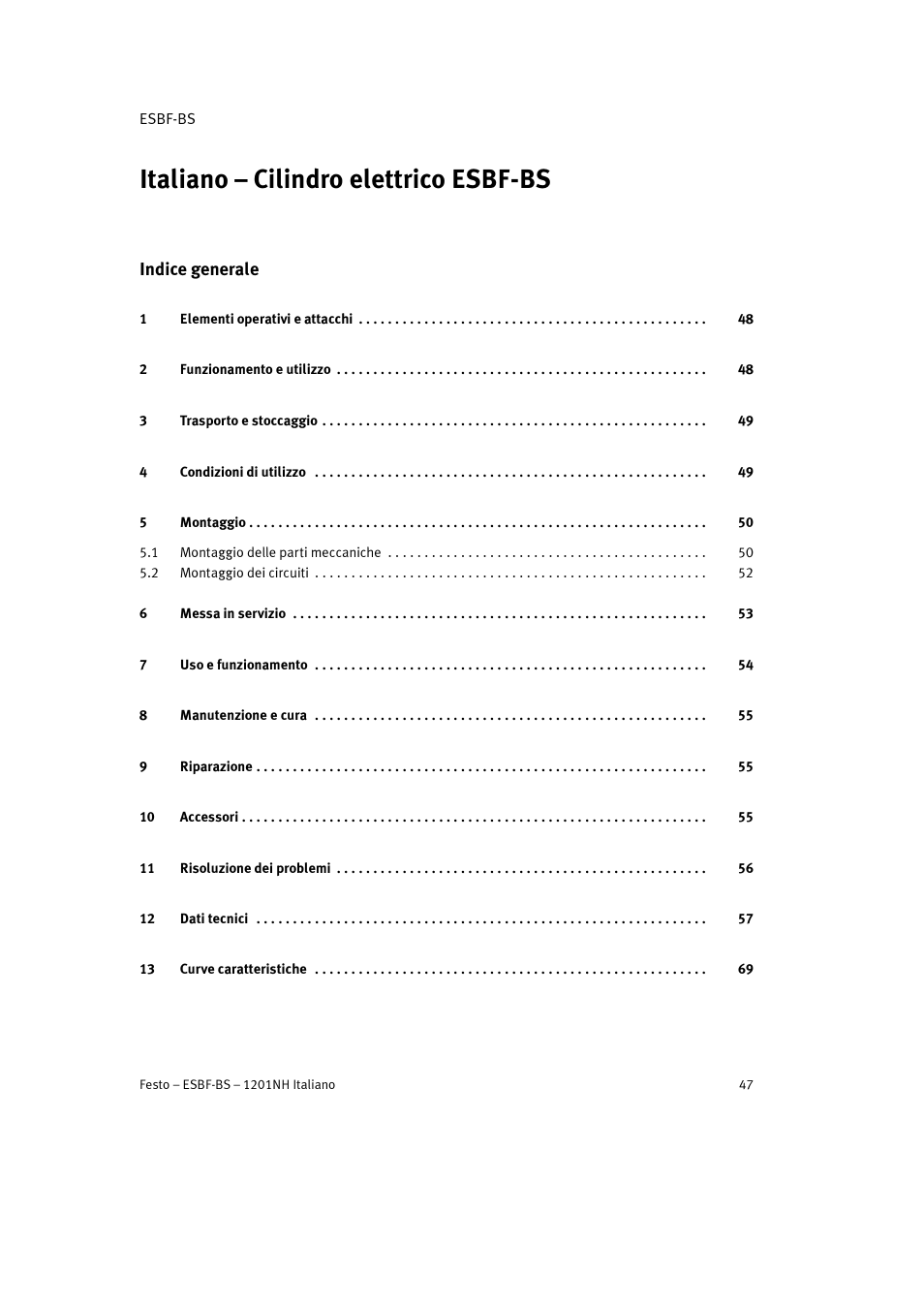 Italiano – cilindro elettrico esbf-bs, Indice generale | Festo Электроцилиндр ESBF User Manual | Page 47 / 72