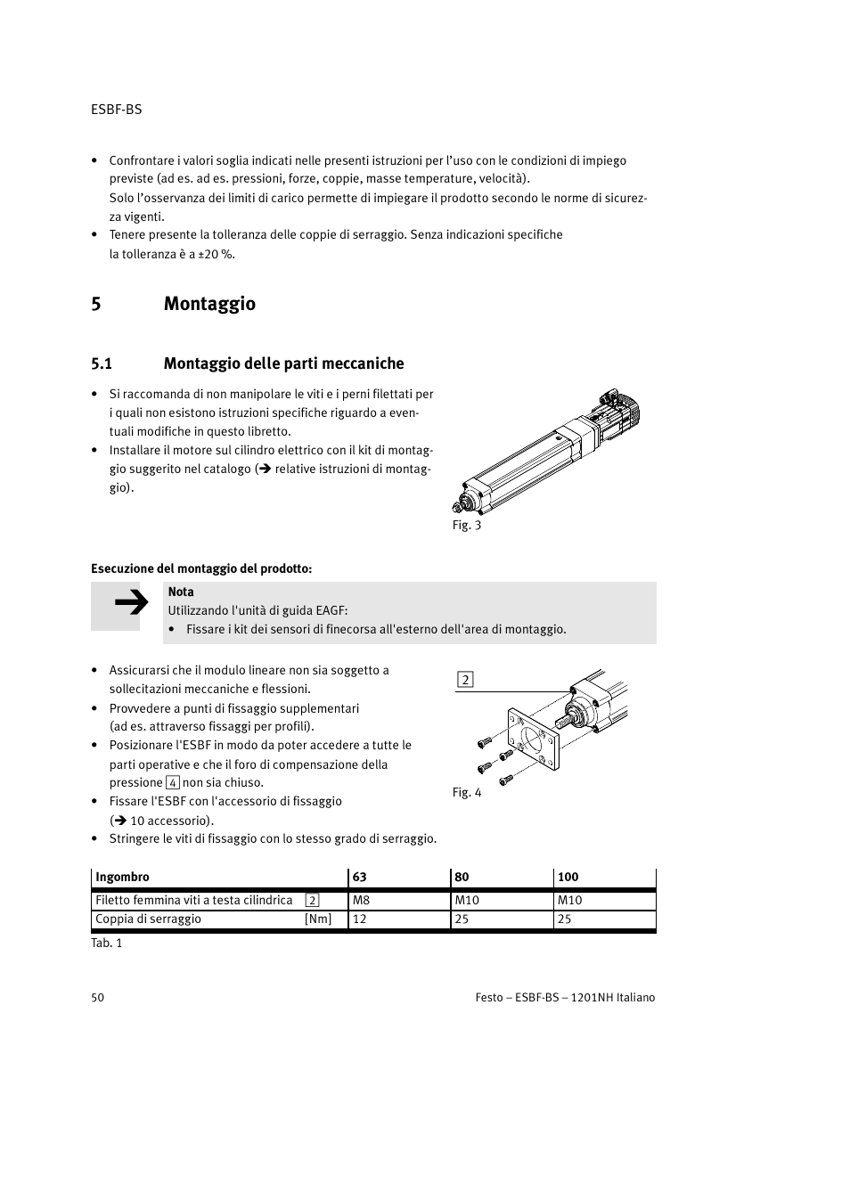 5 montaggio, 1 montaggio delle parti meccaniche, 5montaggio | Festo Электроцилиндр ESBF User Manual | Page 50 / 72