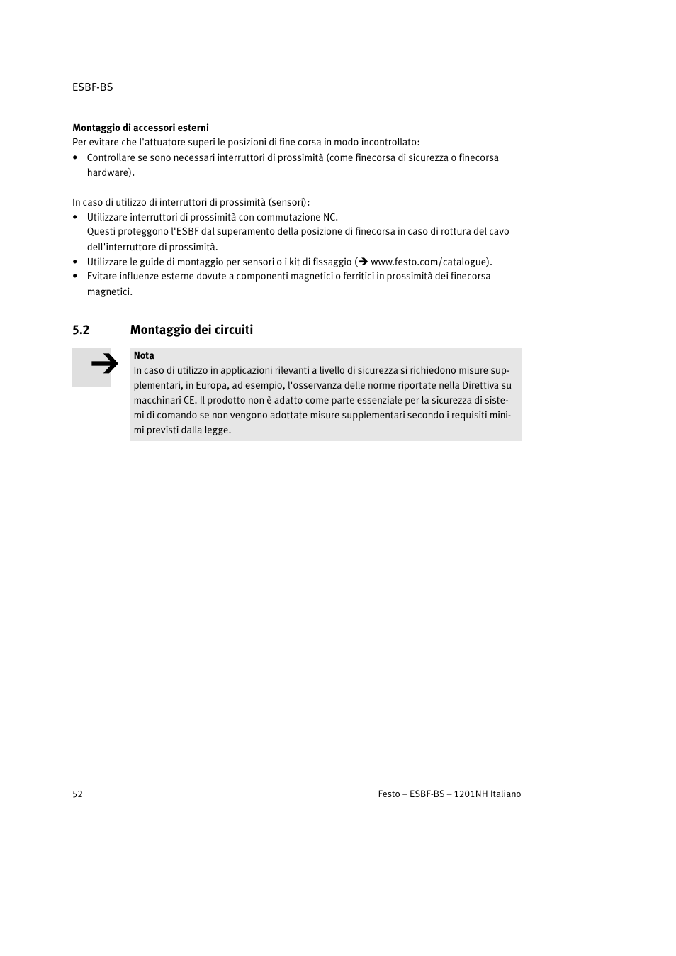 2 montaggio dei circuiti | Festo Электроцилиндр ESBF User Manual | Page 52 / 72