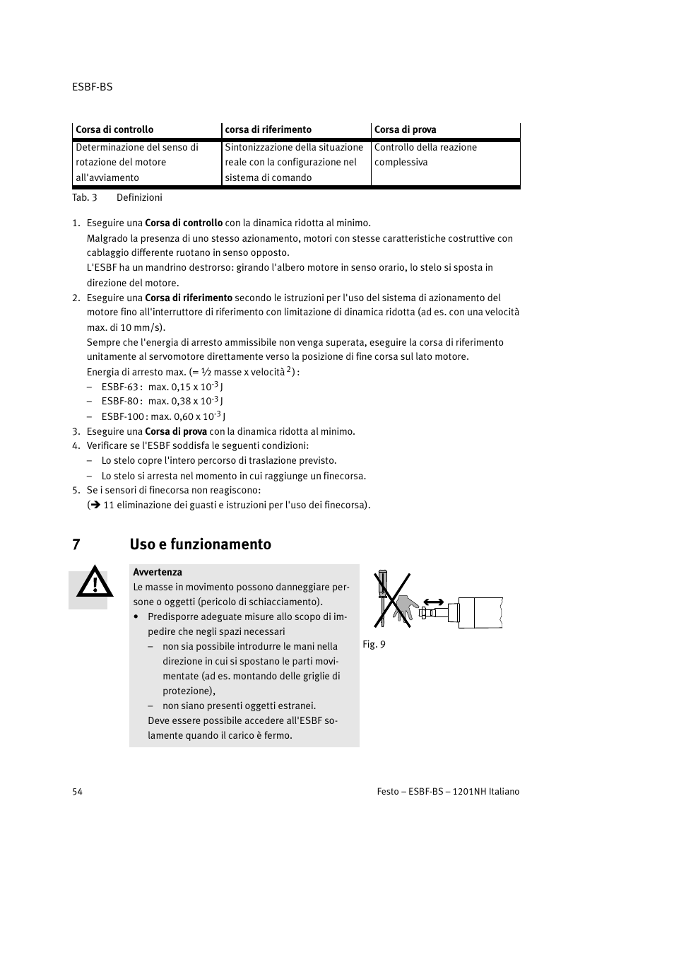 7 uso e funzionamento, 7uso e funzionamento | Festo Электроцилиндр ESBF User Manual | Page 54 / 72