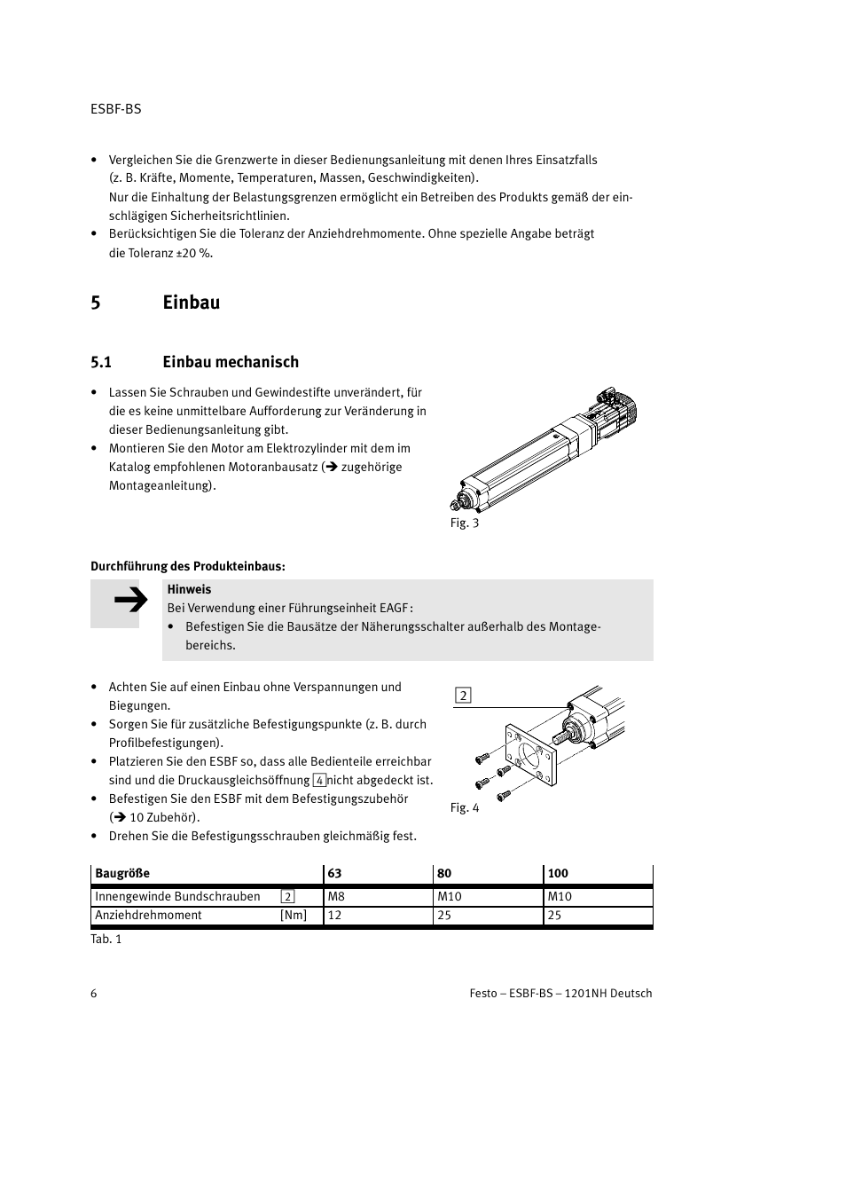5 einbau, 1 einbau mechanisch, 5einbau | Festo Электроцилиндр ESBF User Manual | Page 6 / 72