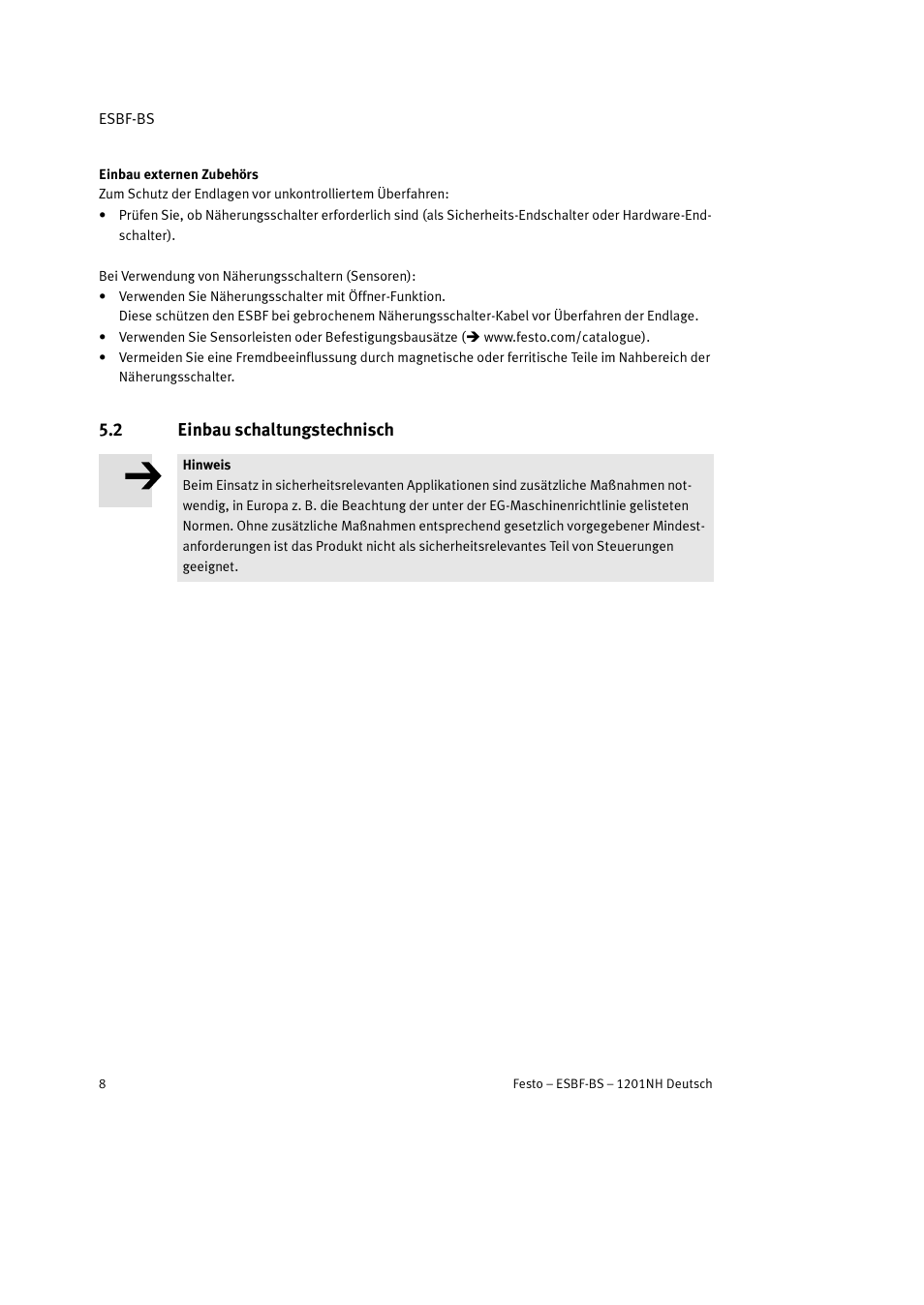 2 einbau schaltungstechnisch | Festo Электроцилиндр ESBF User Manual | Page 8 / 72