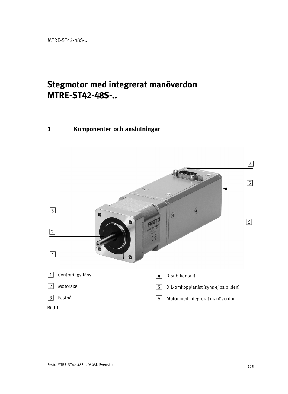 Svenska, 1 komponenter och anslutningar | Festo Шаговые моторы MTRE-ST User Manual | Page 115 / 140