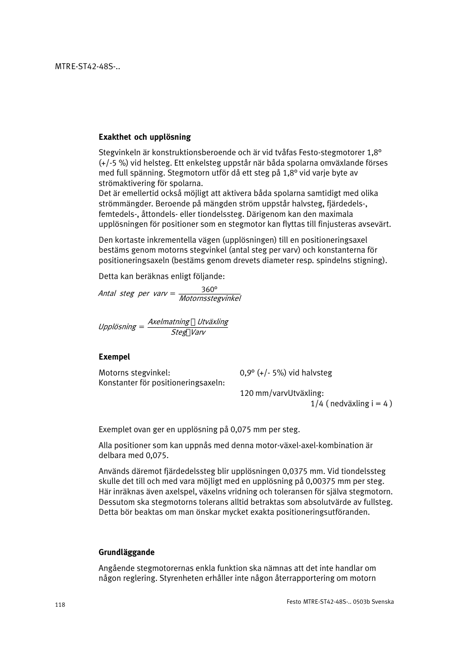 Exakthet och upplösning, Exempel, Grundläggande | Festo Шаговые моторы MTRE-ST User Manual | Page 118 / 140