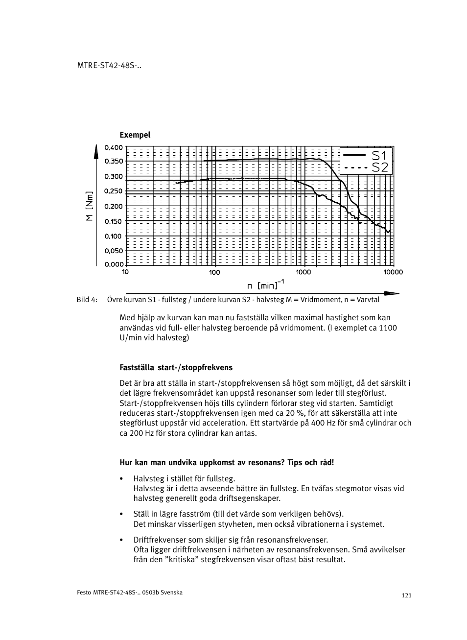 Exempelă, Fastställa start-/stoppfrekvens | Festo Шаговые моторы MTRE-ST User Manual | Page 121 / 140