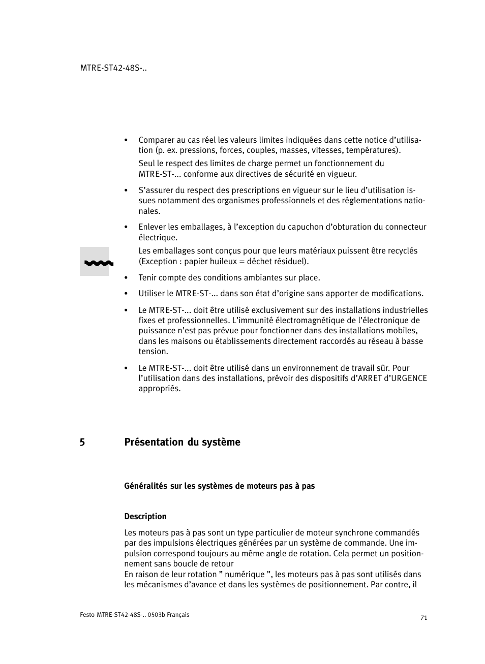 5 présentation du système, Généralités sur les systèmes de moteurs pas à pas, Description | 5présentation du système | Festo Шаговые моторы MTRE-ST User Manual | Page 71 / 140