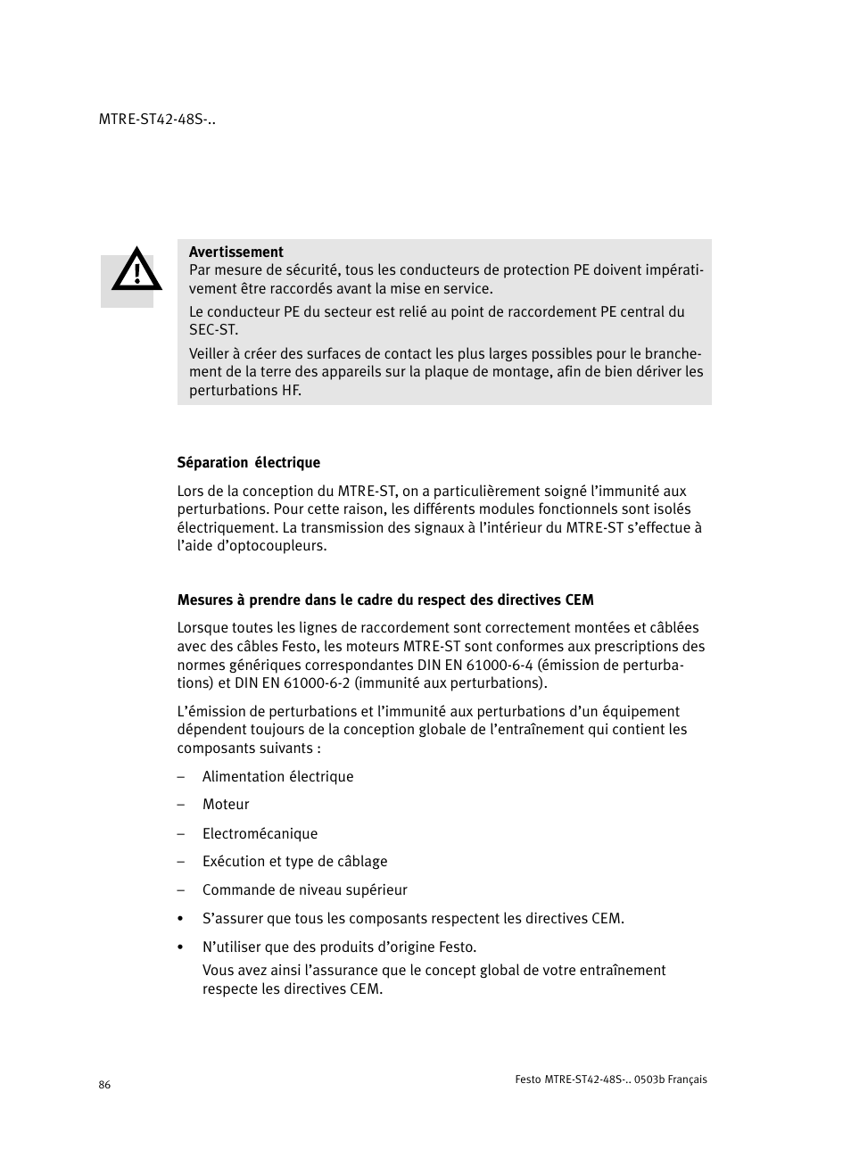 Séparation électrique | Festo Шаговые моторы MTRE-ST User Manual | Page 86 / 140