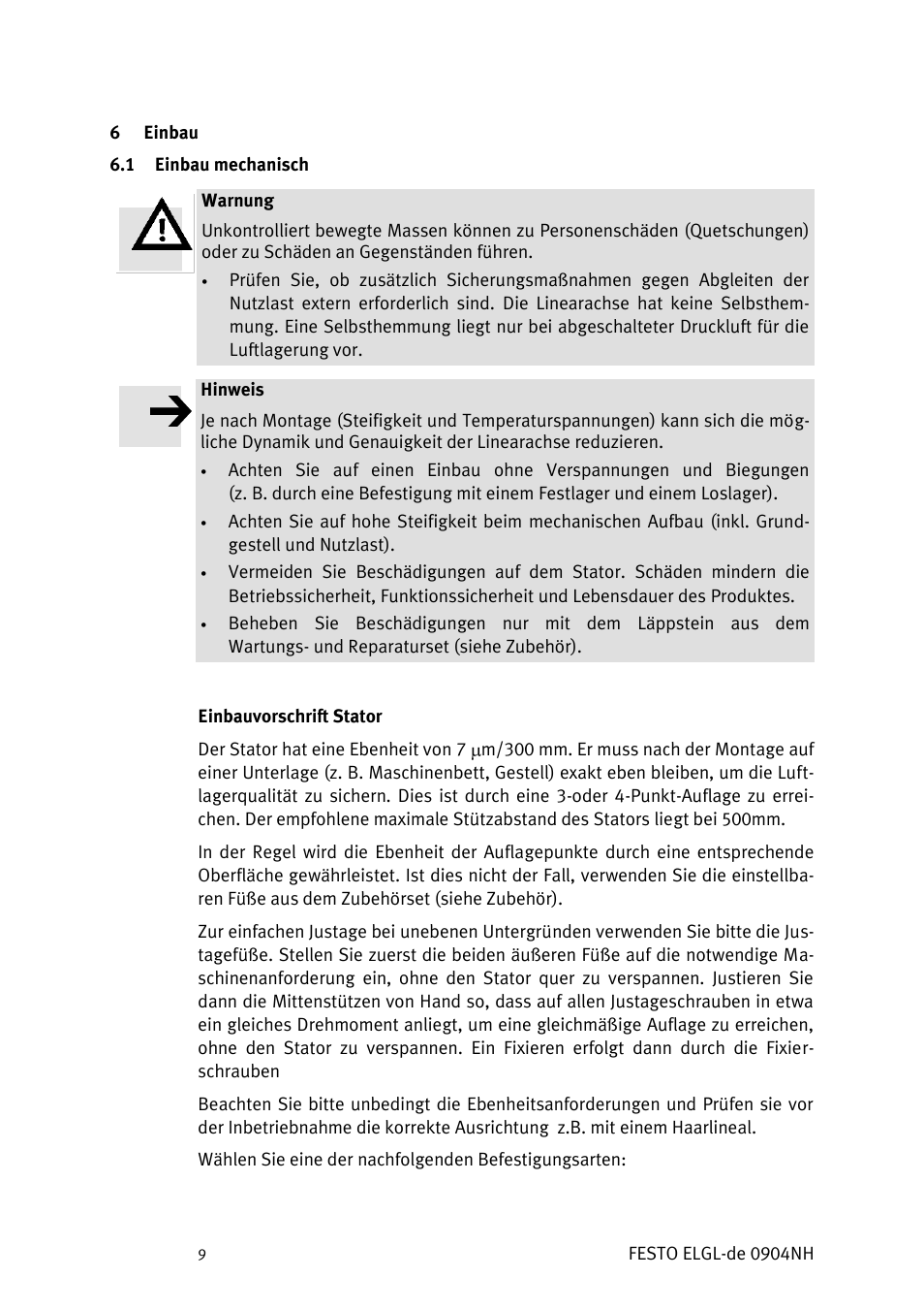 Einbau, Inbau mechanisch | Festo Линейный привод ELGL-LAS User Manual | Page 10 / 216