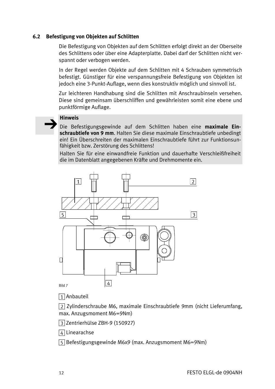 Efestigung von, Bjekten auf, Chlitten | Festo Линейный привод ELGL-LAS User Manual | Page 13 / 216