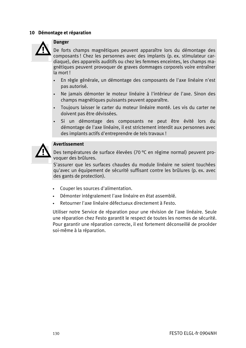 Démontage et réparation | Festo Линейный привод ELGL-LAS User Manual | Page 131 / 216