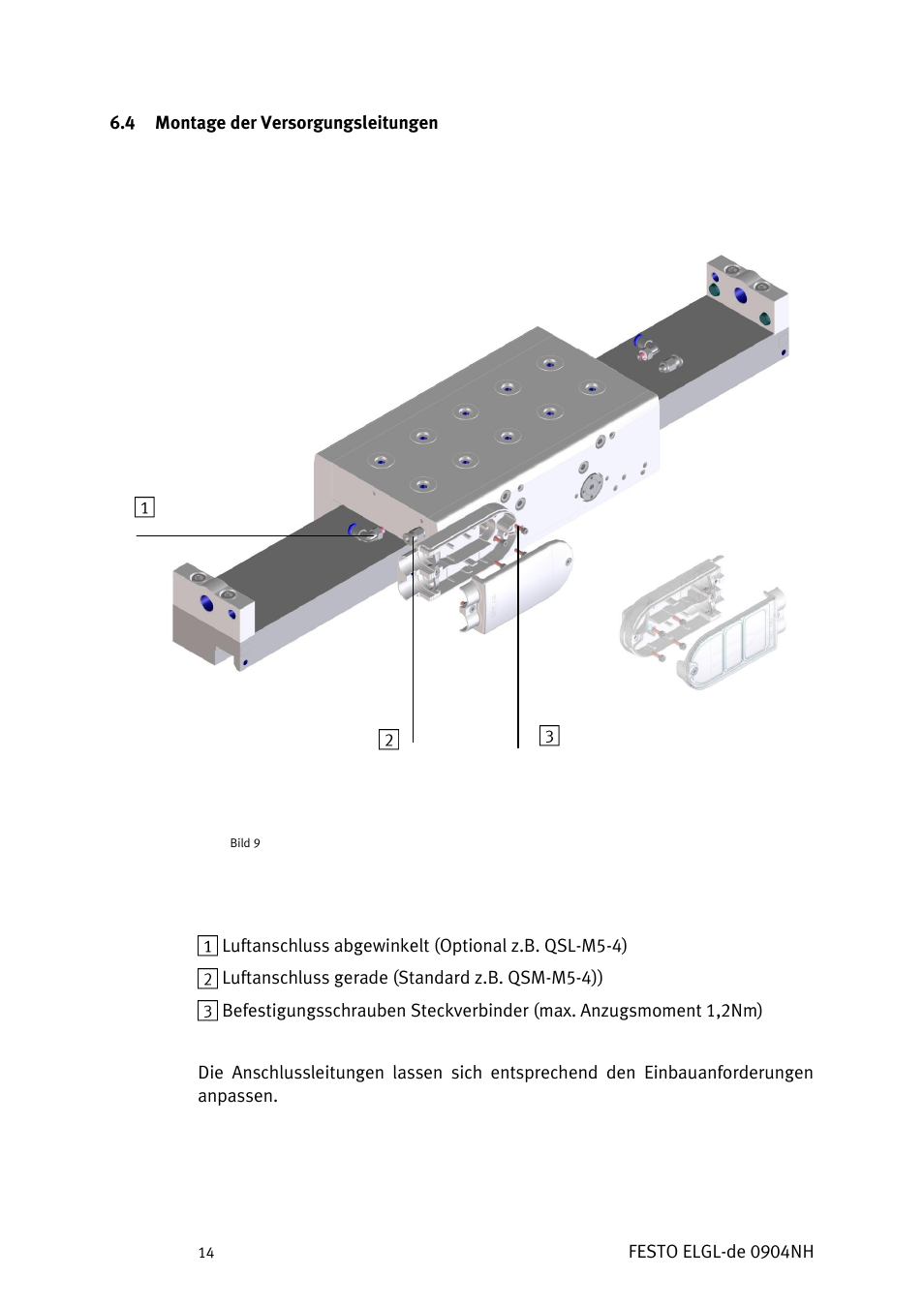 Ontage der, Ersorgungsleitungen | Festo Линейный привод ELGL-LAS User Manual | Page 15 / 216
