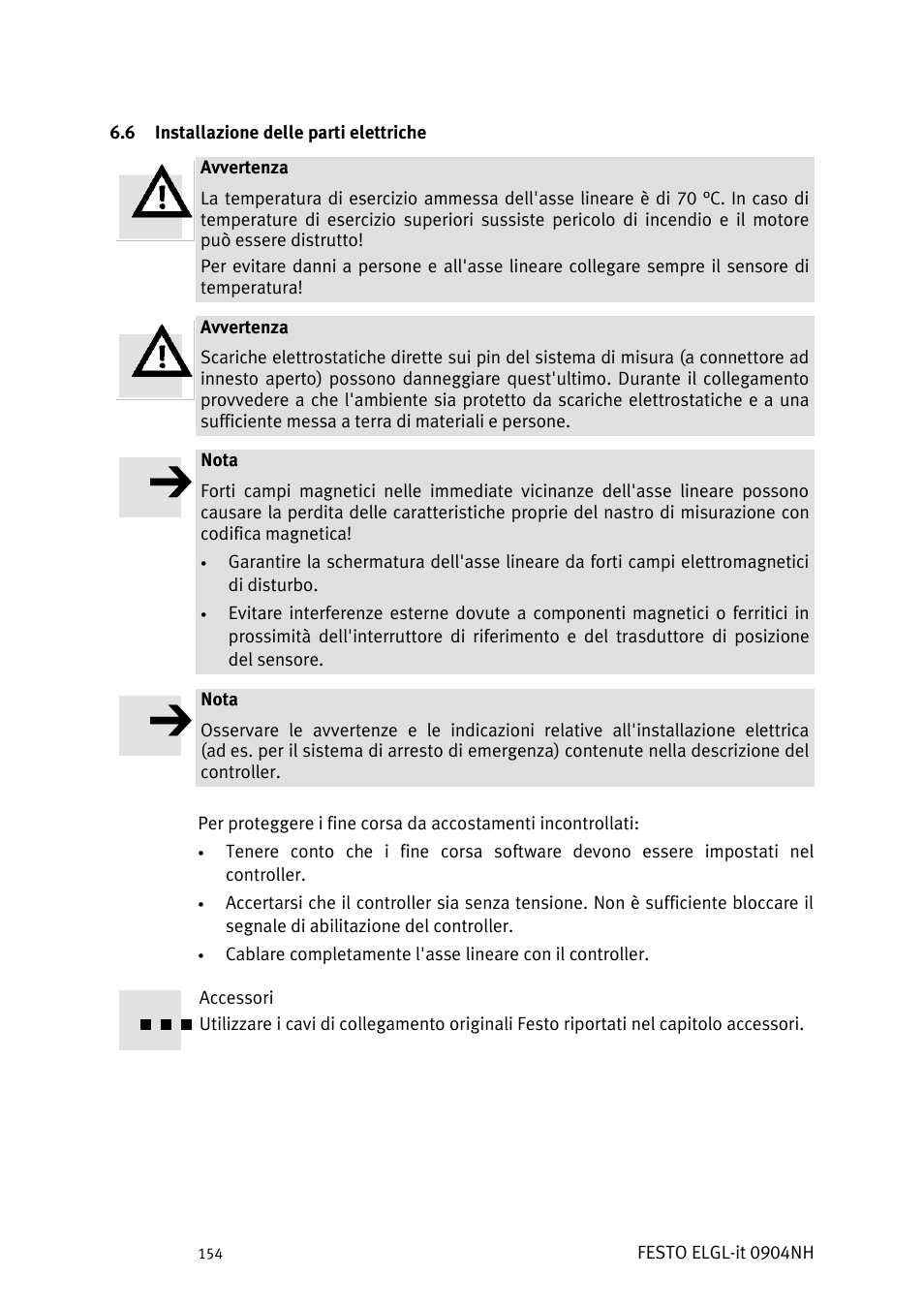 Nstallazione delle parti elettriche | Festo Линейный привод ELGL-LAS User Manual | Page 155 / 216