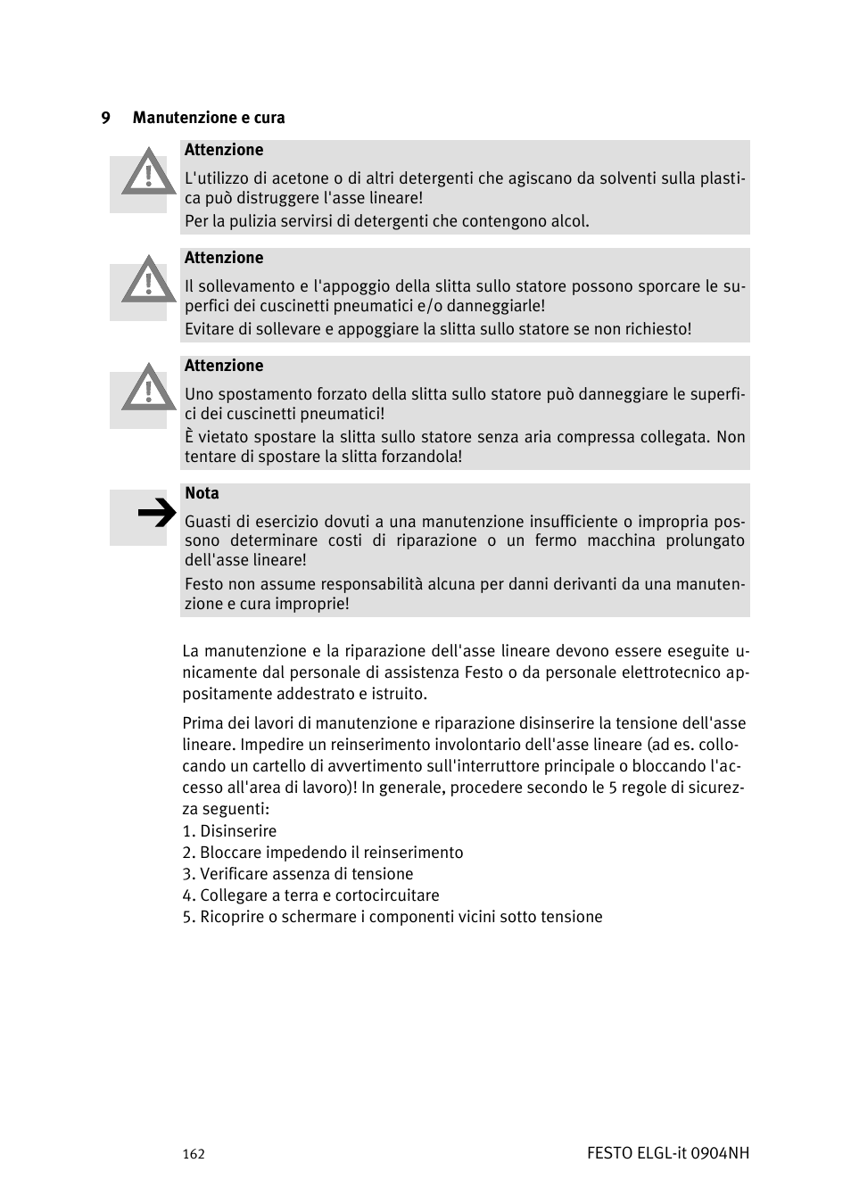 Manutenzione e cura | Festo Линейный привод ELGL-LAS User Manual | Page 163 / 216