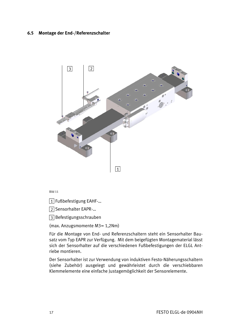 Ontage der, Eferenzschalter | Festo Линейный привод ELGL-LAS User Manual | Page 18 / 216