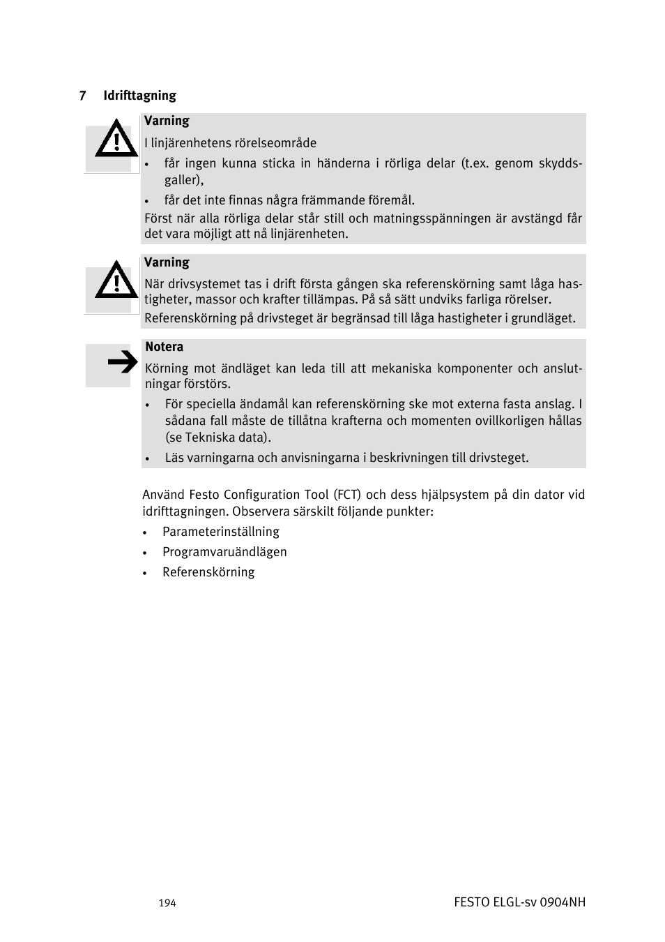 Idrifttagning | Festo Линейный привод ELGL-LAS User Manual | Page 195 / 216