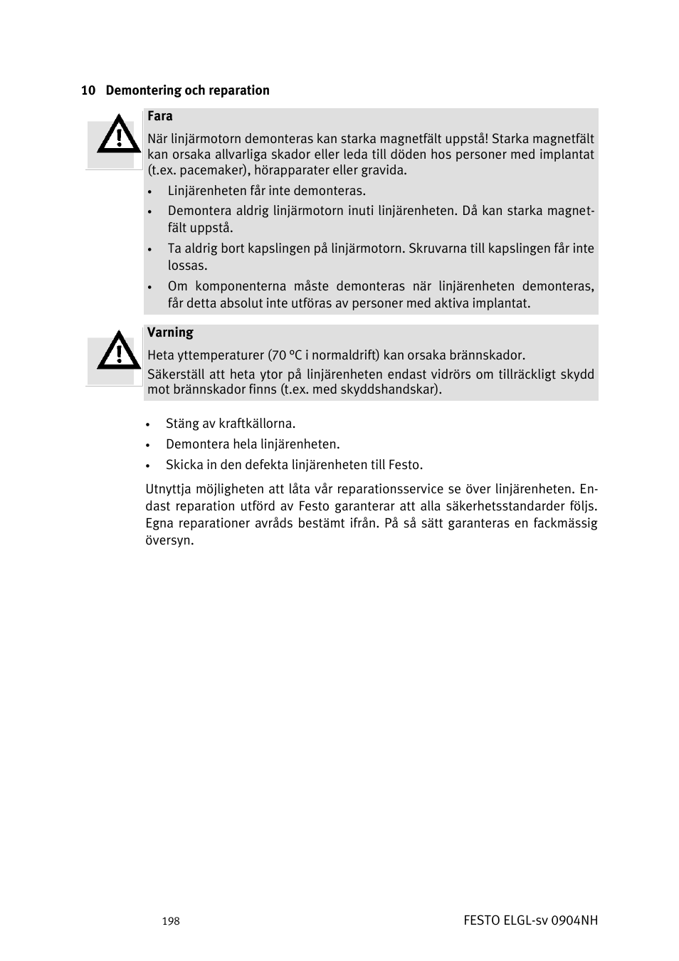 Demontering och reparation | Festo Линейный привод ELGL-LAS User Manual | Page 199 / 216