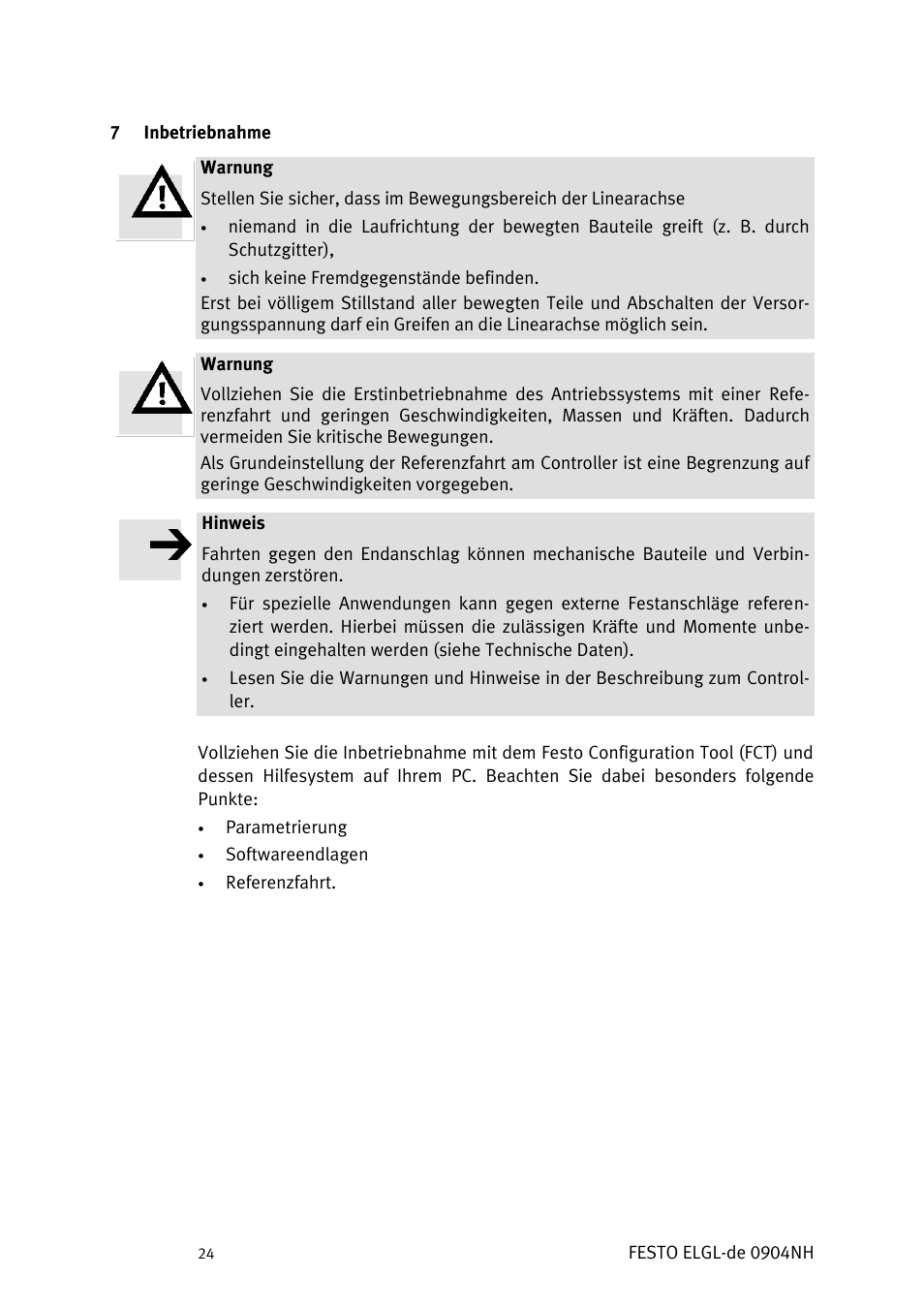 Inbetriebnahme | Festo Линейный привод ELGL-LAS User Manual | Page 25 / 216