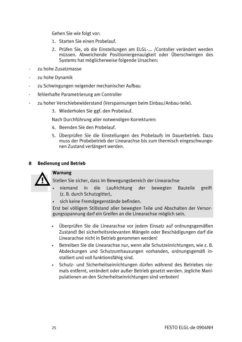 Bedienung und betrieb | Festo Линейный привод ELGL-LAS User Manual | Page 26 / 216