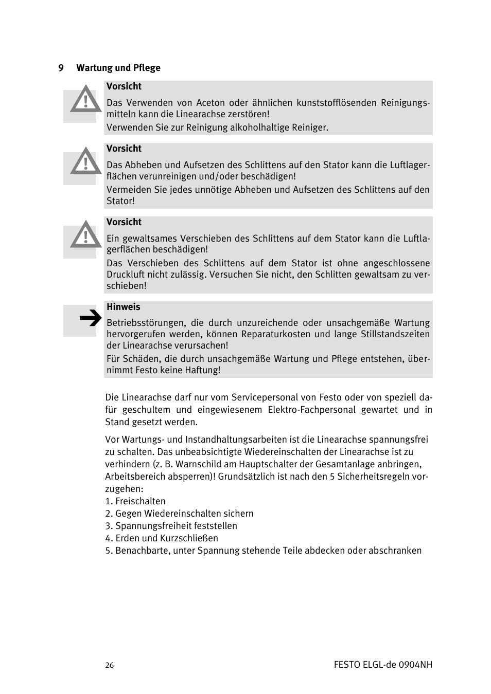 Wartung und pflege | Festo Линейный привод ELGL-LAS User Manual | Page 27 / 216