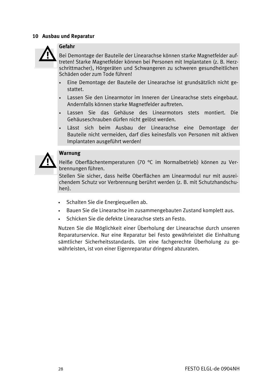 Ausbau und reparatur | Festo Линейный привод ELGL-LAS User Manual | Page 29 / 216