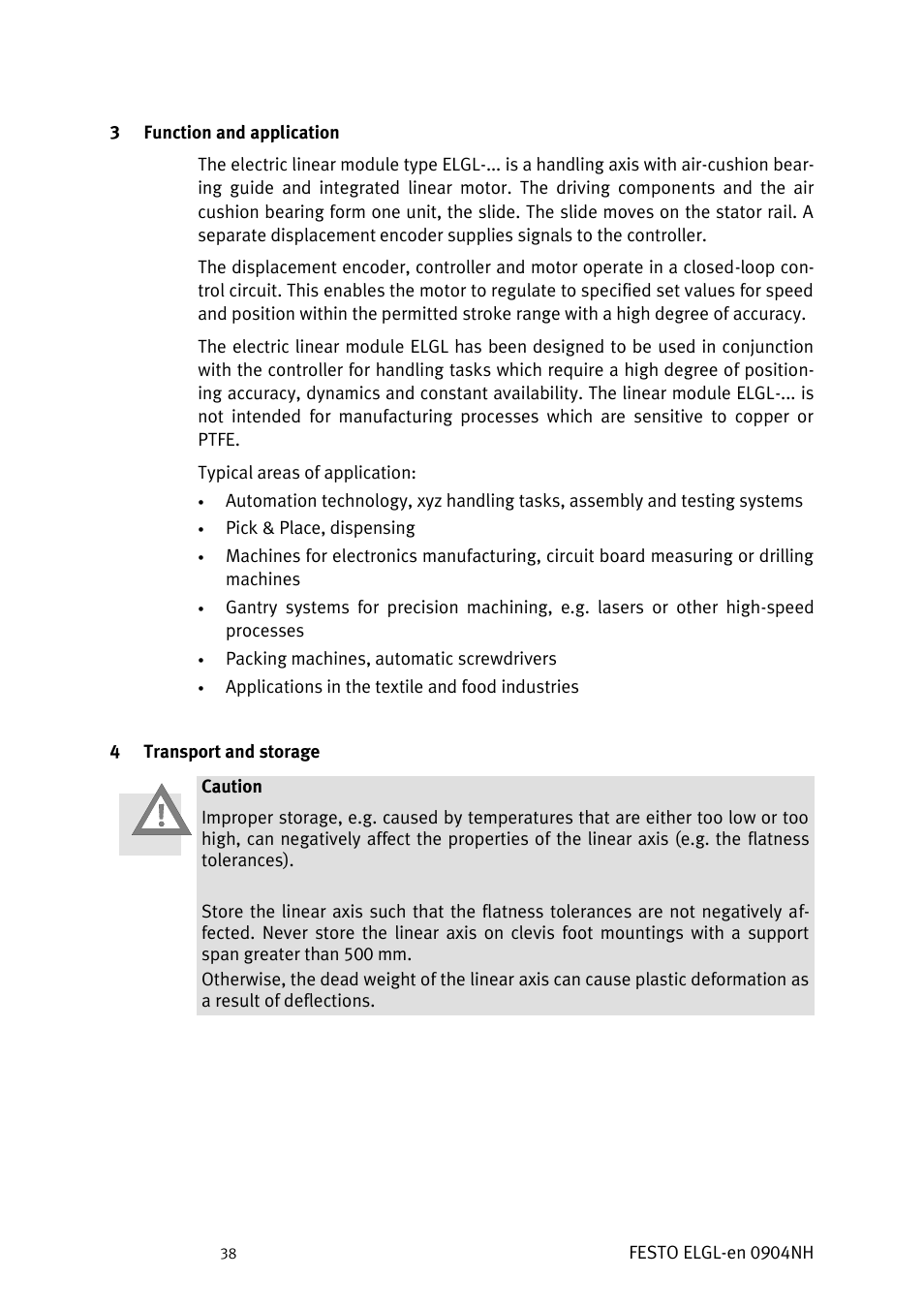 Function and application, Transport and storage | Festo Линейный привод ELGL-LAS User Manual | Page 39 / 216