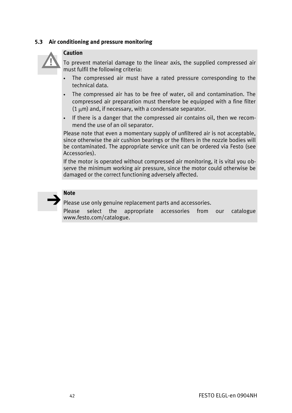 Ir conditioning and pressure monitoring | Festo Линейный привод ELGL-LAS User Manual | Page 43 / 216