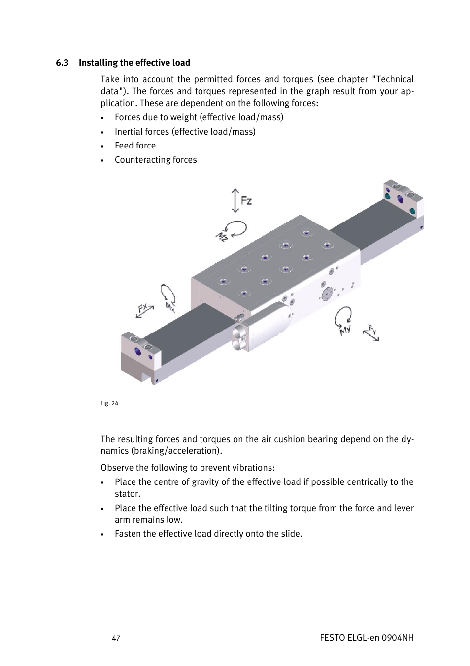 Nstalling the effective load | Festo Линейный привод ELGL-LAS User Manual | Page 48 / 216